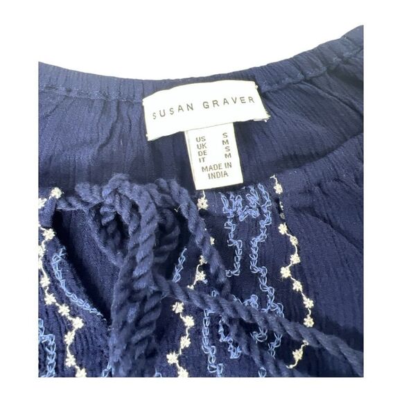 Susan Graver Navy Blue Women's  Embroidered Gauzy Top size Small NWOT - Picture 5 of 8